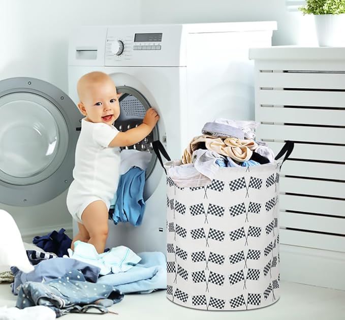 CLOCOR Kids Laundry Basket,Waterproof Baby Boys Nursery Hamper,Collapsible Fabric Storage Container,Toys Bin,Room Decor,Gift Basket（Racing