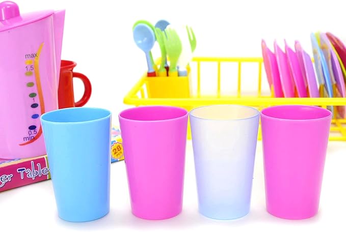PowerTRC Kids Pretend Play Dishes Playset, Durable Kitchen Toys and Tea Set for Children, Wash and Dry Tea Playset with Dish Rack and Accessories (27 Pieces)