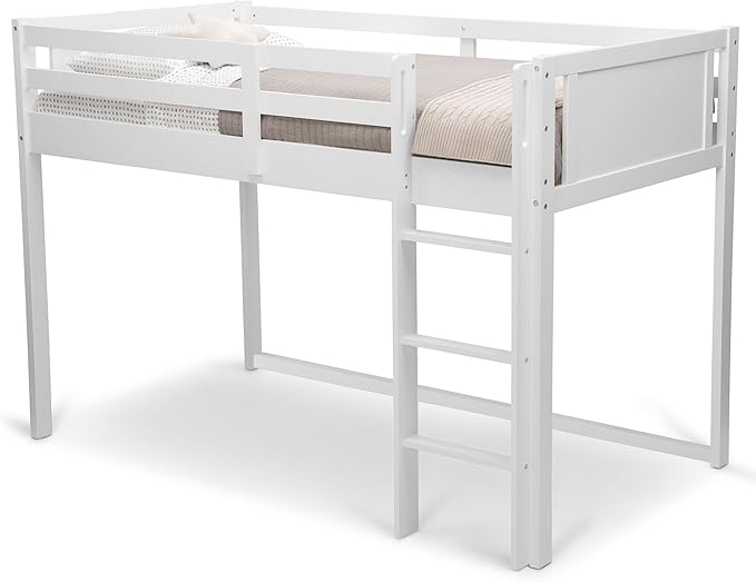 Delta Children Twin Loft Bed with Guardrail and Ladder (Coordinates with Disney Princess & JoJo Siwa Tents Sold Separately), White
