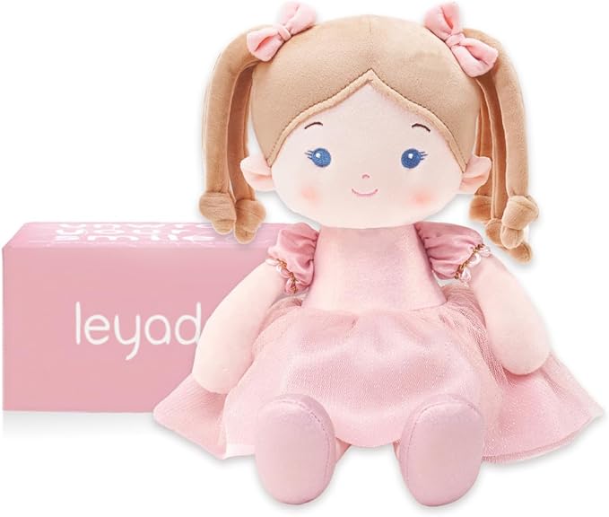 LeyaDoll Soft Baby Doll Toys (12''), My First Baby Rag Doll for 1 Year-Old Girl Birthday Gift, Christmas Plush Toys Gift for Toddler Kids Infants-Halloween Special-Princess Coral-Light-Pink