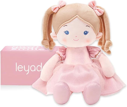 LeyaDoll Soft Baby Doll Toys (12''), My First Baby Rag Doll for 1 Year-Old Girl Birthday Gift, Christmas Plush Toys Gift for Toddler Kids Infants-Halloween Special-Princess Coral-Light-Pink