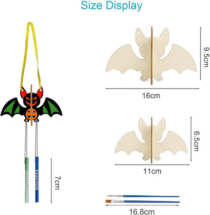 8 Pack Wind Chime Kit for Kids,Halloween Craft Kits Wooden 3D Bat Wind Chime Decorative Hanging Ornaments DIY Painting Craft for Boys Girls Halloween Activity Art Project