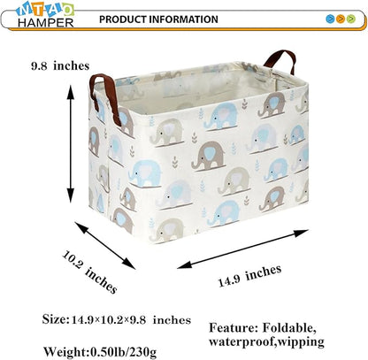 NTAOHAMPER Rectangular Blue Elephant Storage Basket,Collapsible Gift Basket with Handles,Books Box,Room Decor(Blue Elephant)