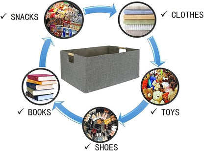 Storage Bin for Shelves Rectangle Closet Baskets Foldable Box with Handles Gray Shelf Baskets Toy Boxes for Home Office Car Dormroom