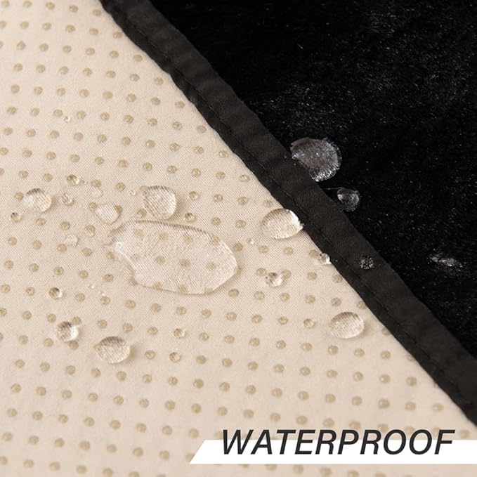 RBSC Home Waterproof Faux Fur Recliner Covers - Black Antislip Recliner Chair Slipcover Faux Rabbit Plush Furniture Protector with Elastic Straps for Kids, Dogs, Pets