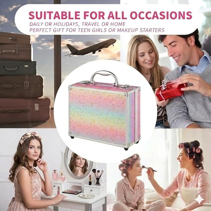Hot Sugar Makeup Kit for Teenager Girls - Full Starter Cosmetics Set with Eye Shadow Lip Balm Blush Lip Gloss Brush Lip Pencil Eye Pencil and Mirror (Rainbow)