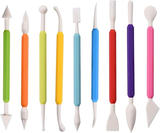 kiniza 9 Pieces Clay Sculpting Tools, Plastic Modeling Clay Tools for Kids，Double-Head Plastic Ceramic Pottery Tool Kit,Crafts Clay Modeling DIY Kit Cook Decorating Tools for Shaping and Sculpting