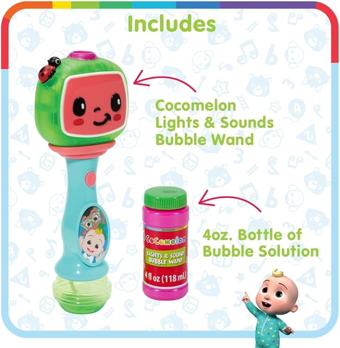 Little Kids Cocomelon Light and Sound Musical Bubble Wand, Includes Bubble Solution