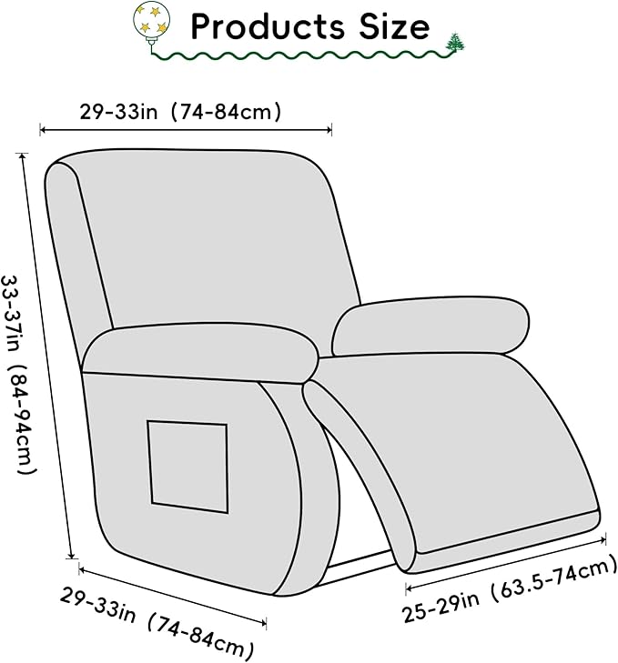 Recliner Chair Covers Christmas Recliner Slipcover Furniture Protector for Recliner with Elastic Bottom 4 -Pieces Stretch Lazy-Boy Recliner Slipcover with Side Pocket Anti-Slip (Christmas Red)