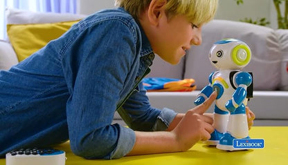 Lexibook - Powerman Jr. Smart Interactive Toy That Reads in The Mind Toy for Kids Dancing Plays Music Animal Quiz STEM Programmable Remote Control Boy Robot Junior Green/Blue - ROB20EN