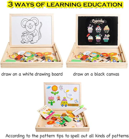 Skrtuan Wooden Educational Toys Magnetic Puzzles for Kids Wooden Art Easel Double Side Educational Learning Games for Boys Girls Children