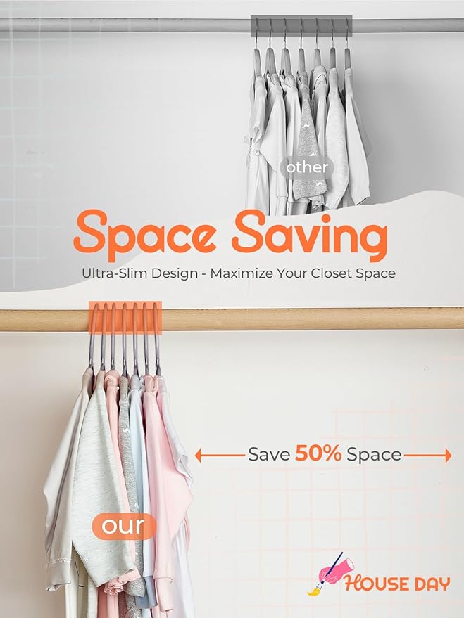 HOUSE DAY Kids Plastic Hangers for Closet, Childrens Hangers for Clothes & Baby Hangers, Toddler, and Child Clothes - Clothing, Pants, Coats, and More - Ideal for Everyday Use (Grey, 120 Pack)