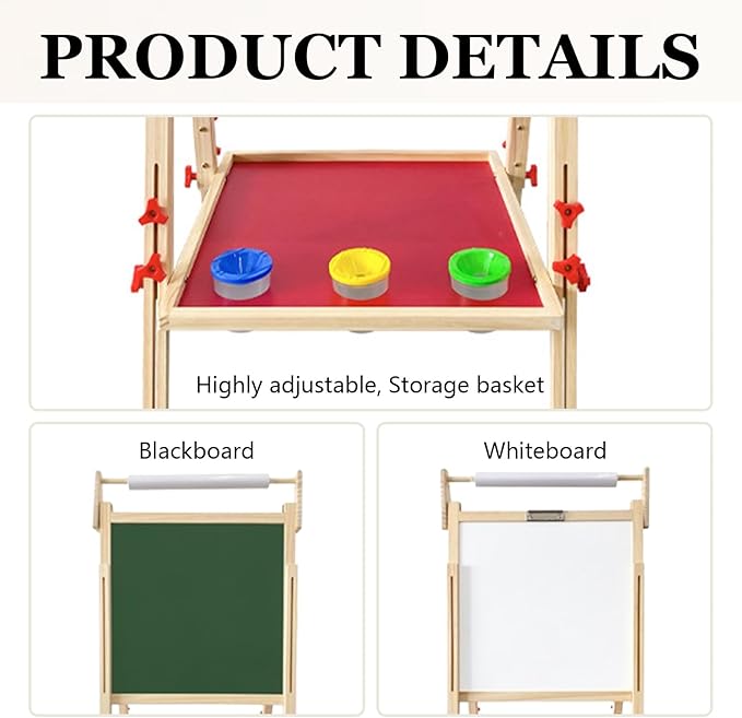 Double Sided Wooden Art Easel,Large Double Sided Wooden Easel White Board & Magnetic Drawing Board & Paper Roll,Double-Sided Magnetic Easel Standing Art Easel for Parties and Festivals