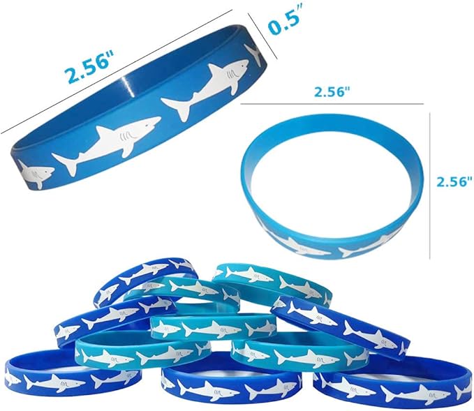 Shark Rubber Bracelets - Wristbands for Shark Themed Parties, Adults‘ Wearables, Birthday Favors - Pack of 24