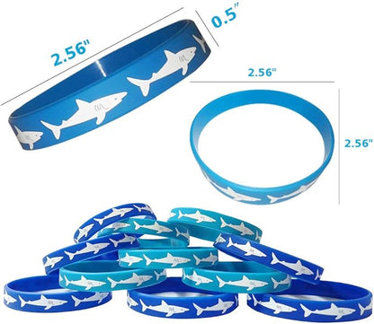 Shark Rubber Bracelets - Wristbands for Shark Themed Parties, Adults‘ Wearables, Birthday Favors - Pack of 24