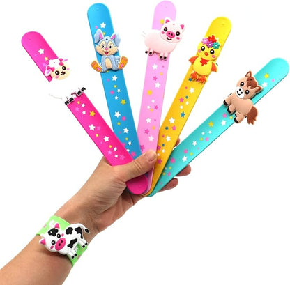 Farm Animals Slap Bracelets Party Favors for Kids(6pack)-Wild One Goodie Bag Stuffers for Boys&Girls Animals Theme Party Supplies Carnival Prizes Suit Classroom Exchanging Gifts