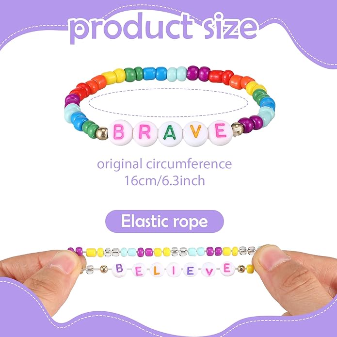Bonuci 12 Pcs Kids Motivational Friendship Bracelets Letter Beads Bracelets for Girls Toddler Bracelets Gifts Bulk for Girls Kids