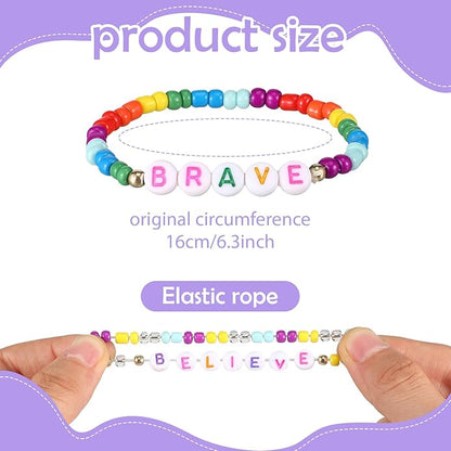 Bonuci 12 Pcs Kids Motivational Friendship Bracelets Letter Beads Bracelets for Girls Toddler Bracelets Gifts Bulk for Girls Kids