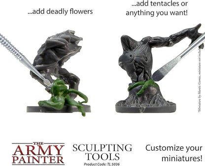 The Army Painter Clay Sculpting Tools - Set with Three Double Ended Stainless Steel Dab Tool, Polymer Clay Tools for Modeling Plastic, Resin, and Metal Miniatures - Green Stuff Putty Tool Clay