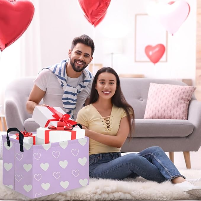 Rectangular Purple heart,Valentine's Day Gift Basket,nursery basket,Girls gift baskets,kids toy storage Bin, Love Heart Room Decor for Home,Shelf Baskets(Purple heart)