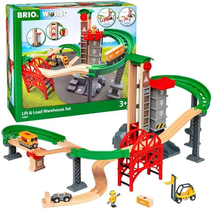 BRIO World 33887 Lift & Load Warehouse Set | 32 Piece Kids Train Toy Set with Wooden Tracks and Accessories | Interactive Design | FSC Certified Wood | for Ages 3 and Up
