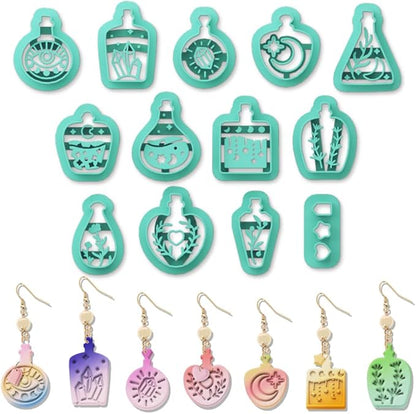 ORIGACH 13 Pcs Magic Potion Bottle Clay Cutters, Bottle Shape Plant Crystal Moon Themed Polymer Clay Cutters for Earring Jewelry Making
