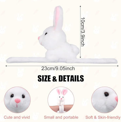 2pcs Easter Rabbit Stuffed Animal Slap Bracelets, Cute Easter Slap Bracelets Plush Animals Slap Bands Easter Snap Bracelets Gifts for Birthday Party Christmas
