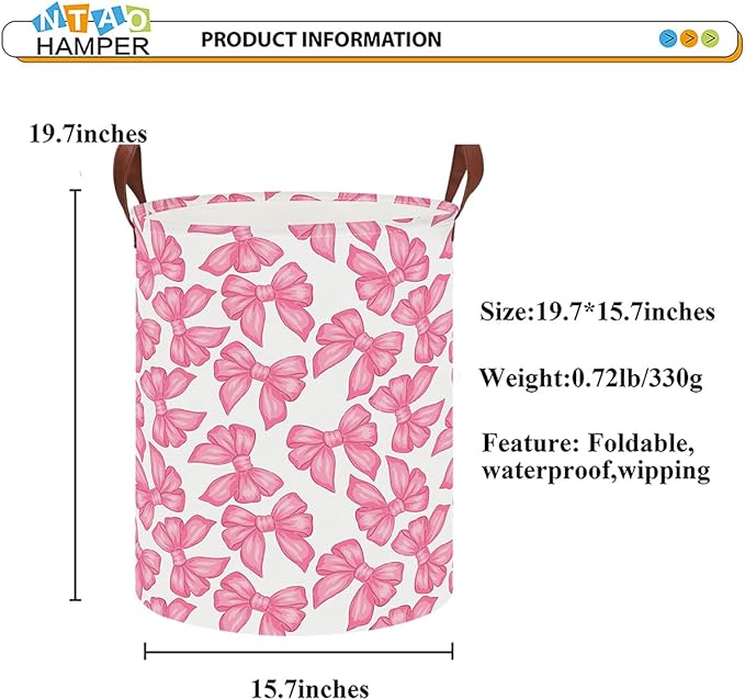 NTAOHAMPER Laundry Hamper,Laundry Basket,Baby Nursery Hamper,Waterproof Storage Bin,Clothes Organizer Basket,Room Decor(Big Bowknot)