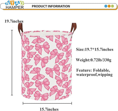 NTAOHAMPER Laundry Hamper,Laundry Basket,Baby Nursery Hamper,Waterproof Storage Bin,Clothes Organizer Basket,Room Decor(Big Bowknot)