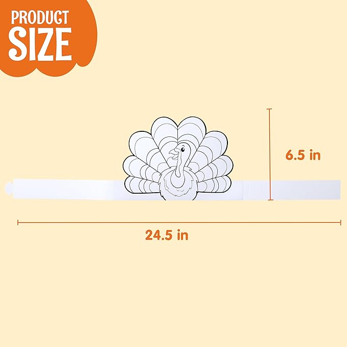 JOYIN 24 Pcs Thanksgiving Coloring Headbands, Thanksgiving Color Your Own Turkey Crowns Kids Craft Set for Thanksgiving Kids School Activities Class Events Thanksgiving Party Decoration Supplies