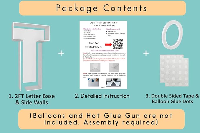 2FT Letter T Mosaic Balloon Frame Letter DIY Fillable Letters Kit for Birthday Party Wedding Backdrop Decor