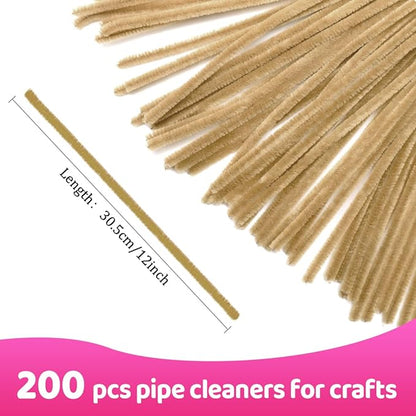 Praisebank Pipe Cleaners for Crafts (200pcs in Light Brown), 12 inch Long Pipe Cleaners, Brown Pipe Cleaners.