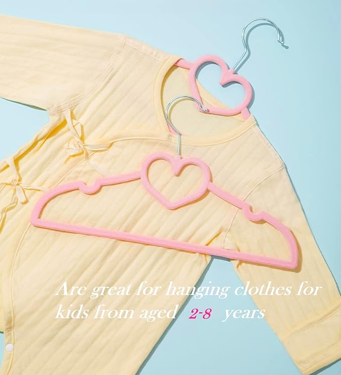 Kids Velvet Hangers 50 Pack, 12.8 Inch Non Slip Toddler Hangers, Ultra Slim Space Saving Childrens Hangers - 360° Swivel Hook, Cascade Design, Durable & Cute Baby Hangers (Pink