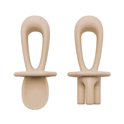Tiny Twinkle Silicone Training Utensils - Baby Spoons and Baby Forks For Self-Feeding Training - Silicone Baby Led Weaning Utensils For Toddlers And Babies 6-24 Months - Baby Feeding Supplies (Sand)