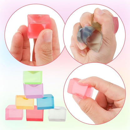 Hooqict 20Pcs Stress Cube Squishy Stress Balls Fidget Toys Square Squeeze Ice Cube Sensory Toys for Kids Adults Mini Squishies Stress Relief Party Gift Bag Fillers Birthday Goodie Bag Stuffers
