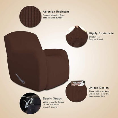 Easy-Going Oversized Recliner Stretch Sofa Slipcover Sofa Cover 1 Piece Furniture Protector Couch Soft with Elastic Bottom Kids,Polyester Spandex Jacquard Fabric Small Checks(Oversize Recliner,Coffee)