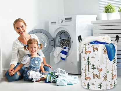 Kids Laundry Hamper,Animal Laundry Basket Collapsible Woodland Storage Baskets for Home Decor,Office,Home Organizer,(Woodland animal