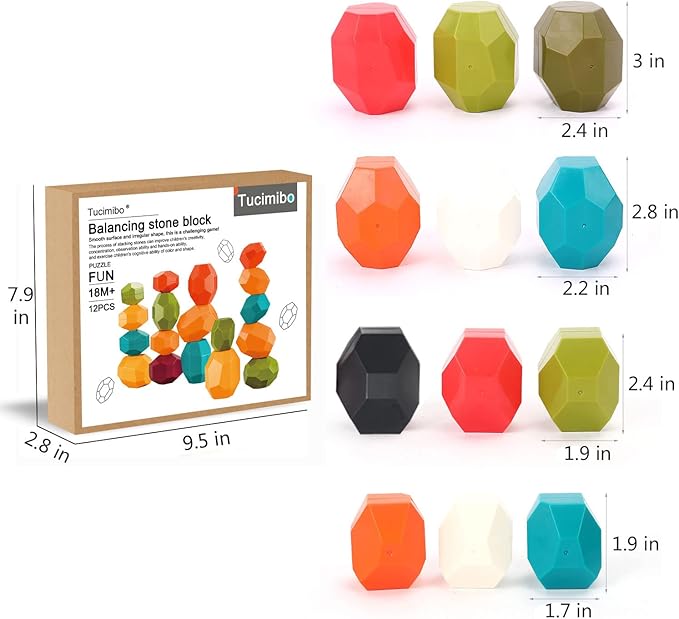 Jumbo Balancing Stones Toy Set, Polyhedral Plastic Stacking Rocks Educational Creative Preschool Arts Learning Sensory Building Blocks Puzzle Toy for Toddler