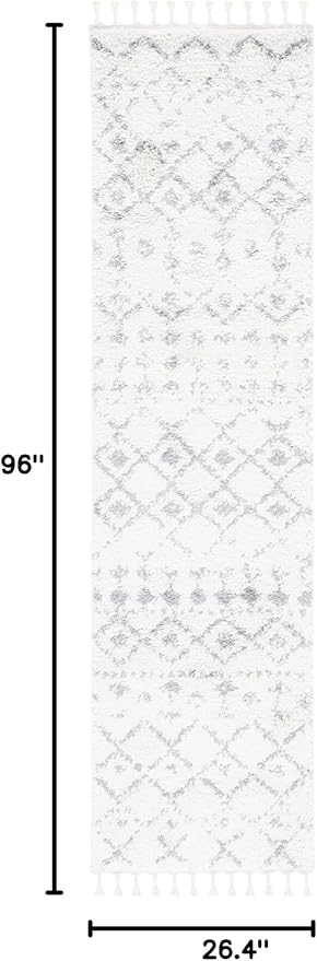 SAFAVIEH Berber Fringe Shag Collection Runner Rug - 2'2" x 8', Ivory & Grey, Moroccan Design, Non-Shedding & Easy Care, 1.2-inch Thick Ideal for High Traffic Areas in Living Room, Bedroom (BFG516J)