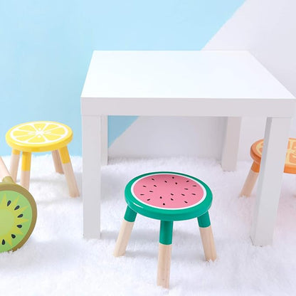 RUYU 9 Inch Kids Solid Hard Wood Fruit Chair, Crafted Hand-Painted Wood with Assembled Four-Legged Sitting Stool, Bedroom, Playroom, Watermelon Furniture Stool for Children(Watermelon)