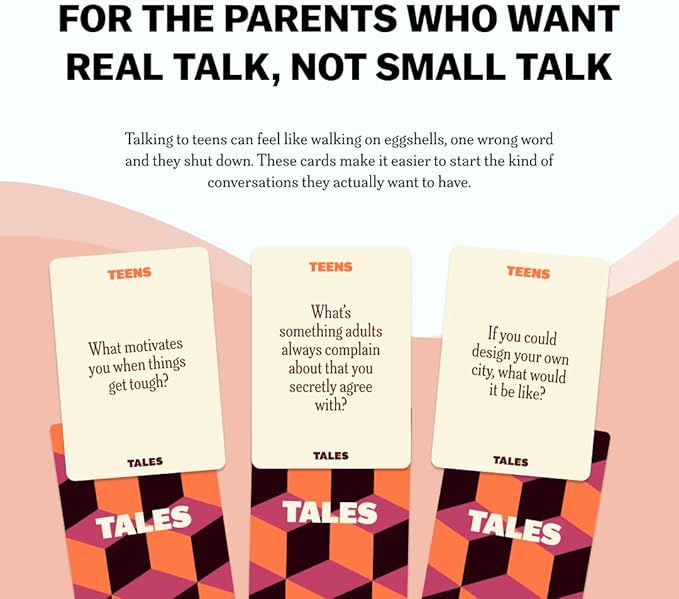 TALES 150 Conversation Cards, Teens Edition, Fun Family Games for Teens, Perfect for Dinners, Road Trips, Classrooms & Game Nights, Gifts & Gatherings, Conversation Starters to Spark Creativity