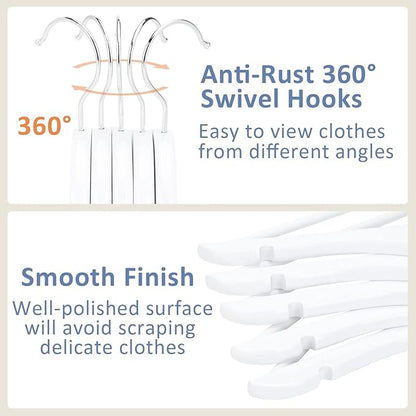 FairyHaus Kids Hangers 20 Pack 12.8 Inch, Solid Wooden Baby Hangers for Closet, Anti-Rust 360° Swivel Hook, Notches & Smooth Finish, Durable and Strong Childrens Hangers for Clothes White