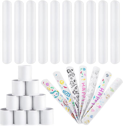 AMOR PRESENT Slap Bracelets Bulk, 64PCS White Slap Bracelets DIY Wrist Band Blank Snap Band for Kids Birthday Party Favors School Crafts Christmas Halloween Party Bag Fillers
