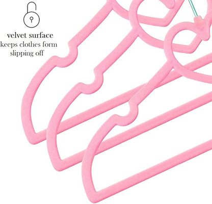 Kids Velvet Hangers 50 Pack, 12.8 Inch Non Slip Toddler Hangers, Ultra Slim Space Saving Childrens Hangers - 360° Swivel Hook, Cascade Design, Durable & Cute Baby Hangers (Pink