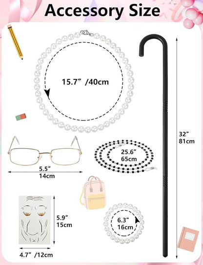 Kids Old Lady Costume for Girls 100 Day of School Costume Girls Grandma Costume Dress 100th Day of School Costume