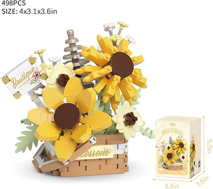Flowers Succulents 3.6In Building Toy Set, 498 Pcs Botanical Collection for Office Home Decoration Flower Plant Building Blocks Toy, As a Adults, Kids, Girls Idea Gifts