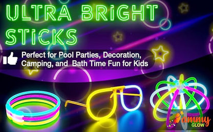 Premium Bright Glow Sticks Bulk Party Pack for Halloween -Glow in The Dark Party Supplies- 205 Pcs-Eye Glasses-Bracelets- Necklaces- Neon Accessories-Glow Party Pack -Kids Party Favors