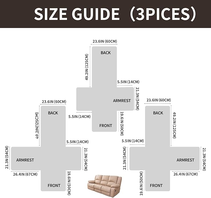 Easehomey Waterproof Recliner Sofa Cover,Non-Slip Reclining Sofa Covers for 3 Seat,Washable Reclining Sofa Cover Furniture Protector with Elastic Straps Pocket for Kids, Pets(Chocolate,3Seat)