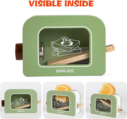 Dorjee Wooden Pop Up Toaster Set 15 Pcs Play Kitchen Playset - Play Toaster Wooden Toy Food Kids Gift Girls & Boys Toddler