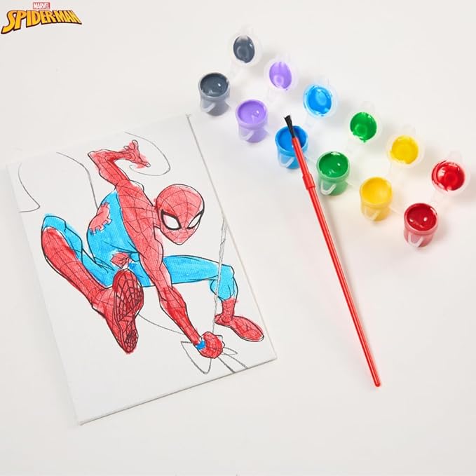 Innovative Designs Marvel Spiderman Canvas Paint Set for Kids with 3 Canvases, Acrylic Paint, Paintbrush, & Easel